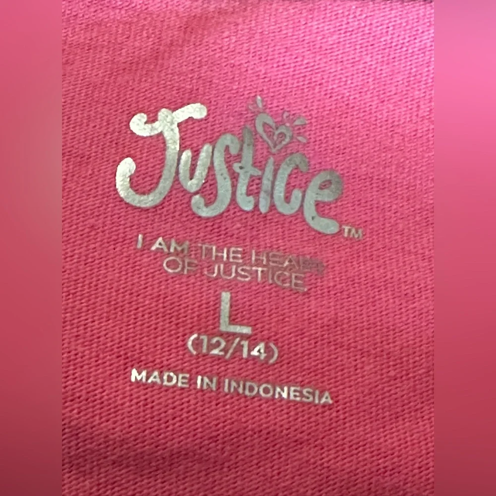 Justice Size L (12/14) Tie-front Sparkly Graphic Tee EUC